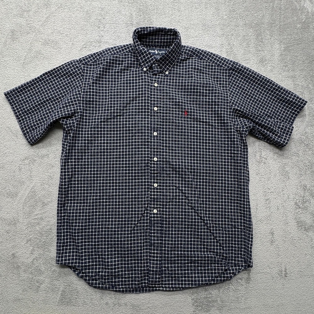 Ralph Lauren Shirt Mens Large Blue White‎ Plaid Blaire Button Down Short Sleeve